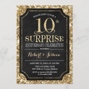 Überraschung 10. Hochzeitstag - Schwarz Gold Einladung