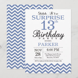 Überraschung 13. Geburtstag Blau Chevron Einladung