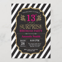 Überraschung 13. Geburtstag Einladung Pink Black G