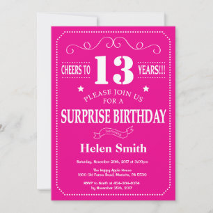Überraschung 13. Geburtstag Hot Pink und Weiß Einladung