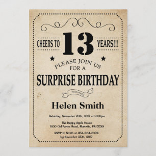 Überraschung 13. Geburtstag Rustikales Vintages Re Einladung