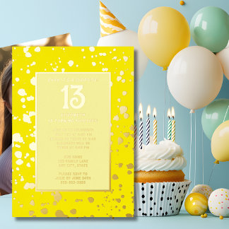Überraschung 13. Geburtstagsparty Hellgelbe Blingy Folieneinladung