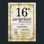 Überraschung 16. Geburtstag Einladung Gold Glitzer<br><div class="desc">Überraschung 16. Geburtstag Einladung mit Gold String Lights mit Gold Glitzer Background. Gold zum Geburtstag. Kindergeburtstag. Junge oder Girl Bday einladen. 13. 15. 16. 18. 20. 21. 30. 40. 50. 60. 70. 80. 90. 100. Jedes Alter. Für weitere Anpassungen klicken Sie bitte auf die Schaltfläche "Anpassen" und verwenden Sie unser...</div>