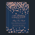 Überraschung 18. Geburtstag Rose Gold Navy Glitzer Einladung<br><div class="desc">Elegante Überraschung 18. Geburtstagsparty Einladung Design mit Rose Gold Navy Blue Glitzer Confetti Motiv,  individuelle Name und Datum und zusätzliche Text. Einfach zu bedienen und einfach zu personalisieren.</div>