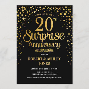 Überraschung 20. Hochzeitstag - Black & Gold Einladung