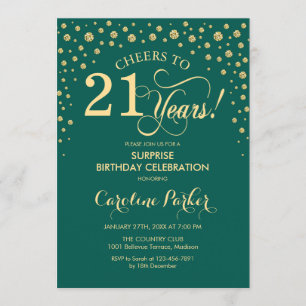 Überraschung 21. Geburtstag Party - Emerald Green  Einladung