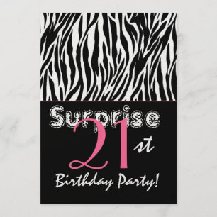ÜBERRASCHUNG 21. Geburtstag Zebrastreifen Schwarz- Einladung