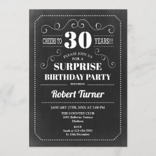 Überraschung 30. Geburtstag - Chalkboard Einladung