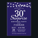 Überraschung 30. Geburtstag Einladung Navy Blue<br><div class="desc">Überraschung 30. Geburtstag Einladung mit String Lights. Navy Blue Background. 13. 15. 16. 18. 20. 21. 30. 40. 50. 60. 70. 80. 90. 100. Jedes Alter. Für weitere Anpassungen klicken Sie bitte auf die Schaltfläche "Anpassen" und verwenden Sie unser Designwerkzeug, um diese Vorlage zu ändern.</div>