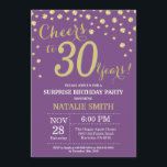 Überraschung 30. Geburtstag Lila und Gold Diamond Einladung<br><div class="desc">Überraschung 30. Geburtstag Einladung mit Lila und Gold Glitzer Diamond Hintergrund. Gold Confetti. Erwachsener Geburtstag. Männer oder Frauen zum Geburtstag. Für weitere Anpassungen klicken Sie bitte auf die Schaltfläche "Anpassen" und verwenden Sie unser Designwerkzeug,  um diese Vorlage zu ändern.</div>