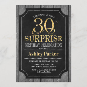 Überraschung 30. Geburtstag Party - Chalkboard Gol Einladung