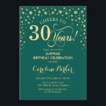 Überraschung 30. Geburtstag Party - Emerald Green  Einladung<br><div class="desc">Überraschung 30. Geburtstag Party Einladung. Elegantes Design in smaragdgrün und Imitate Glitzer Gold. Enthält Skript-Schriftart und Diamanten Konfetti. Feiert bis 30 Jahre! Nachricht,  wenn Sie weitere Anpassungen benötigen.</div>
