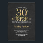 Überraschung 30. Geburtstag Party - Gold Black Einladung<br><div class="desc">Rustikale Überraschung 30. Geburtstag Feier Einladung. Elegantes Design in schwarzer Tafel und Imitaten Glitzer goldenes Muster. Funktioniert mit elegantem Script-Schriftart. Nachricht,  wenn Sie weitere Anpassungen benötigen.</div>