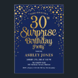 Überraschung 30. Geburtstag Party - Navy & Gold Einladung<br><div class="desc">Überraschung 30. Geburtstag Party Einladung. Elegantes Design in Marineblau und Imitat Glitzer Gold. Features stilvolle Skript-Schriftart und Konfetti. Nachricht,  wenn du ein Alter brauchst.</div>