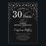 Überraschung 30. Geburtstag Party - Schwarzes Silb Einladung<br><div class="desc">Überraschung 30. Geburtstag Party Einladung. Elegantes Design in Schwarz und Imitat Glitzer Silber. Enthält Skript-Schriftart und Diamanten Konfetti. Feiert bis 30 Jahre! Nachricht,  wenn Sie weitere Anpassungen benötigen.</div>
