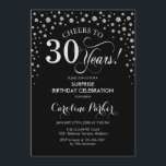 Überraschung 30. Geburtstag Party - Schwarzes Silb Einladung<br><div class="desc">Überraschung 30. Geburtstag Party Einladung. Elegantes Design in Schwarz und Imitat Glitzer Silber. Enthält Skript-Schriftart und Diamanten Konfetti. Feiert bis 30 Jahre! Nachricht,  wenn Sie weitere Anpassungen benötigen.</div>