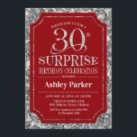 Überraschung 30. Geburtstag Party - Silver Red Einladung<br><div class="desc">Überraschung 30. Geburtstag Feier Einladung. Elegantes Design in dunkelrot und Imitat Glitzer silber Muster. Funktioniert mit elegantem Script-Schriftart. Nachricht,  wenn Sie weitere Anpassungen benötigen.</div>