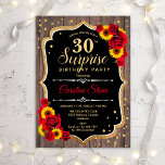 Überraschung 30. Geburtstag - Rustikale Sonnenblum Einladung<br><div class="desc">Überraschung 30. Geburtstag Einladung. Weibliche rustikale Schwarz,  Weiß,  Rot-Design mit Imitaten Glitzer Gold. Verfügt über Holzmuster,  rote Rosen,  Sonnenblumen,  Skript-Schriftart und Konfetti. Ideal für eine elegante Geburtstagsfeier. Kann personalisiert sein,  jedes Alter zu zeigen. Nachricht,  wenn Sie weitere Anpassungen benötigen.</div>
