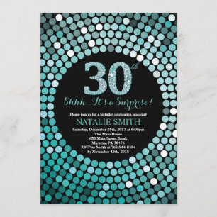 Überraschung 30. Geburtstag Schwarz und Aquamarine Einladung
