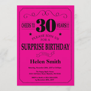 Überraschung 30. Geburtstag Schwarz und Hot Pink Einladung