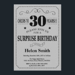 Überraschung 30. Geburtstag Schwarz und Silbergrau Einladung<br><div class="desc">Überraschung 30. Geburtstag Einladung Black und Silver Gray Typografie. Schwarz und Silbergrauer Hintergrund. Erwachsener Geburtstag. Männer oder Frauen zum Geburtstag. Kinder Junge oder Mädchen Lady Teenage Teenage Bday Einladen. 13. 15. 16. 18. 20. 21. 30. 40. 50. 60. 70. 80. 90. 100. Jedes Alter. Für weitere Anpassungen klicken Sie bitte...</div>