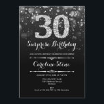 Überraschung 30. Geburtstag - Schwarzes Silber Einladung<br><div class="desc">Überraschung 30. Geburtstag Einladung. Elegantes Schwarz-weißes Design mit Imitaten Glitzer Silber. Erwachsener Geburtstag. Mit Diamanten und Drehbuch Schriftart. Männer oder Frauen laden ein. Ideal für eine stilvolle Geburtstagsfeier. Nachricht,  wenn Sie weitere Anpassungen benötigen.</div>