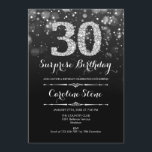 Überraschung 30. Geburtstag - Schwarzes Silber Einladung<br><div class="desc">Überraschung 30. Geburtstag Einladung. Elegantes Schwarz-weißes Design mit Imitaten Glitzer Silber. Erwachsener Geburtstag. Mit Diamanten und Drehbuch Schriftart. Männer oder Frauen laden ein. Ideal für eine stilvolle Geburtstagsfeier. Nachricht,  wenn Sie weitere Anpassungen benötigen.</div>