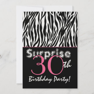 ÜBERRASCHUNG 30. Geburtstag Zebrastreifen Schwarz- Einladung