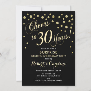 Überraschung 30. Hochzeitstag - Schwarz & Gold Einladung