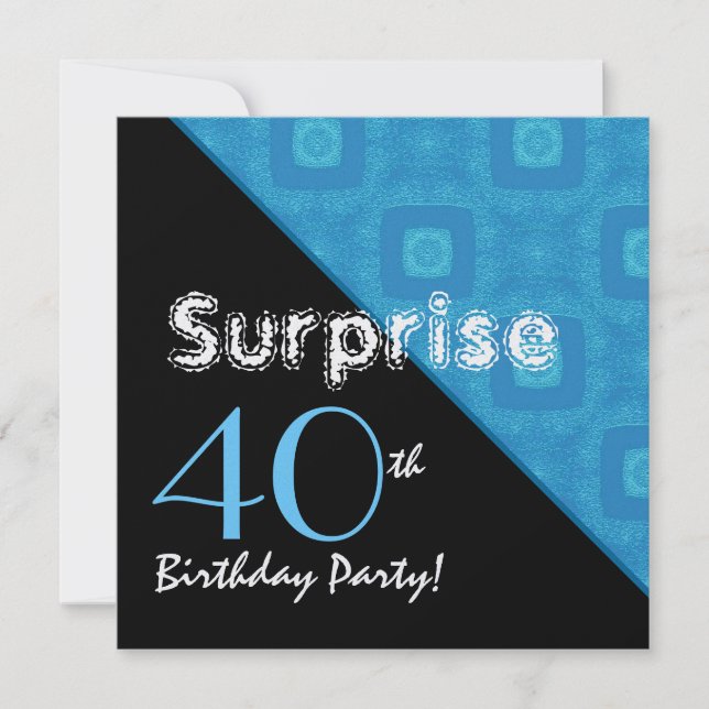 ÜBERRASCHUNG 40. Geburtstag Aqua Diagonal Muster W Einladung (Vorderseite)