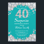 Überraschung 40. Geburtstag Aquamarin und Silver D Einladung<br><div class="desc">Überraschung 40. Geburtstag Einladung. Aquamariner und Silberner Kristall Diamond Aquamarin türkisfarbenes Aqua Hintergrund. Elegante Birthday Bash laden. Erwachsener Geburtstag. Frauen zum Geburtstag. Männer zum Geburtstag. Für weitere Anpassungen klicken Sie bitte auf die Schaltfläche "Anpassen" und verwenden Sie unser Designwerkzeug,  um diese Vorlage zu ändern.</div>