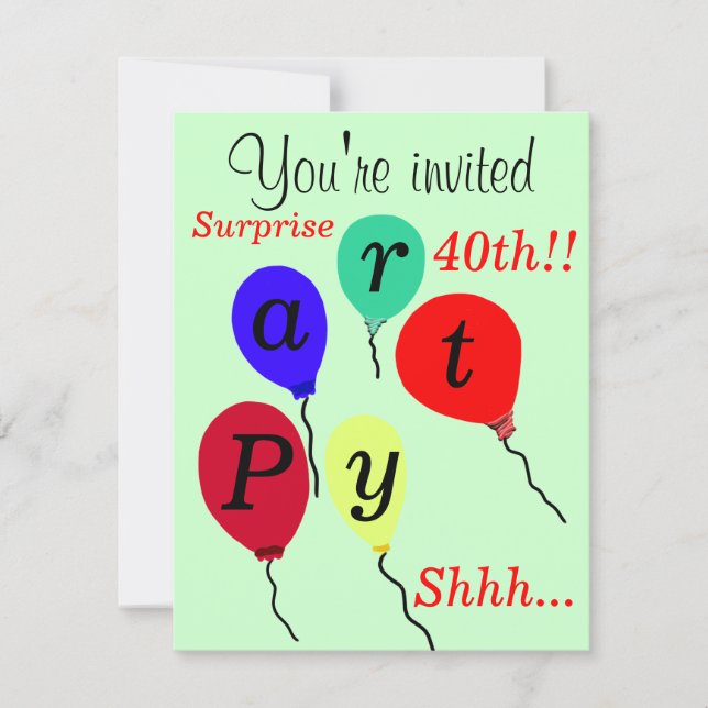 Überraschung 40. Geburtstag Balloons Party Einladu Einladung (Vorderseite)