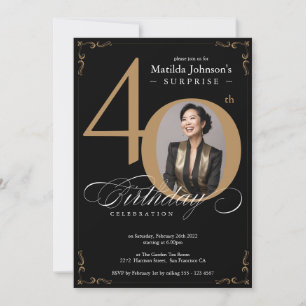 Überraschung 40. Geburtstag Black Gold Elegant Cus Einladung