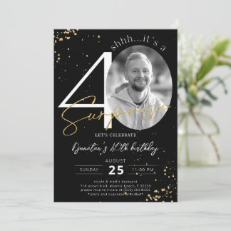 Überraschung 40. Geburtstag Black Gold Foto Einlad Einladung
