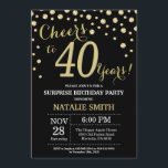 Überraschung 40. Geburtstag Black und Gold Diamond Einladung<br><div class="desc">Überraschung 40. Geburtstag Einladung mit Black und Gold Glitzer Diamond Hintergrund. Gold Confetti. Erwachsener Geburtstag. Männer oder Frauen zum Geburtstag.
Für weitere Anpassungen klicken Sie bitte auf die Schaltfläche "Anpassen" und verwenden Sie unser Designwerkzeug,  um diese Vorlage zu ändern.</div>