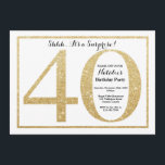 Überraschung 40. Geburtstag Einladung Gold Glitzer<br><div class="desc">Überraschung 40. Geburtstag Einladung. Gold Glitzer Geburtstagsparty Einladungen mit weißem Hintergrund. Überraschung Geburtstag. Erwachsener Geburtstag. Männer oder Frauen schnappen Party.
Für weitere Anpassungen klicken Sie bitte auf die Schaltfläche "Anpassen" und verwenden Sie unser Designwerkzeug,  um diese Vorlage zu ändern.</div>