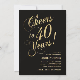 Überraschung 40. Geburtstag Elegant Gold Schwarz Einladung