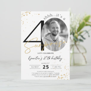 Überraschung 40. Geburtstag Gold Foto Einladung