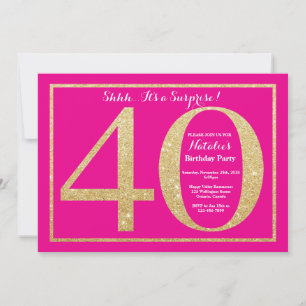 Überraschung 40. Geburtstag Hot Pink und Gold Glit Einladung