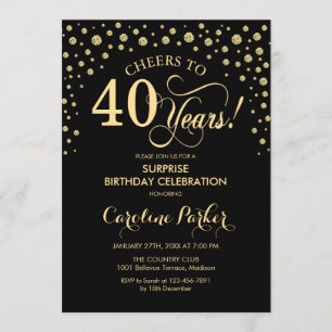 Überraschung 40. Geburtstag Party - Gold Black Einladung