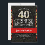 Überraschung 40. Geburtstag Party - Gold Black Einladung<br><div class="desc">Überraschung 40. Geburtstagsfeier Party Einladung für Frauen. Elegante Einladungskarte in Imitate Glitzer Gold,  Schwarz und Rot. Enthält Typografie-Skript-Schriftart und Diamantbriefe. Ideal für eine erwachsene Überraschungsfeier.</div>