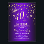 Überraschung 40. Geburtstag Party - Gold Lila Einladung<br><div class="desc">Überraschung 40. Geburtstag Party Einladung. Elegantes Design mit Imitaten Glitzer Gold und lila. Enthält Skript-Schriftart und Konfetti. Feiert bis 40 Jahre! Melde mich,  wenn du ein Alter brauchst.</div>
