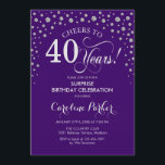 Überraschung 40. Geburtstag Party - Lila Silber Einladung<br><div class="desc">Überraschung 40. Geburtstag Party Einladung. Elegantes Design in lila und Imitate Glitzer Silber. Enthält Skript-Schriftart und Diamanten Konfetti. Feiert bis 40 Jahre! Nachricht,  wenn Sie weitere Anpassungen benötigen.</div>