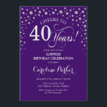Überraschung 40. Geburtstag Party - Lila Silber Einladung<br><div class="desc">Überraschung 40. Geburtstag Party Einladung. Elegantes Design in lila und Imitate Glitzer Silber. Enthält Skript-Schriftart und Diamanten Konfetti. Feiert bis 40 Jahre! Nachricht,  wenn Sie weitere Anpassungen benötigen.</div>