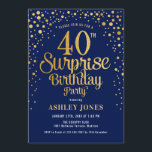 Überraschung 40. Geburtstag Party - Navy & Gold Einladung<br><div class="desc">Überraschung 40. Geburtstag Party Einladung. Elegantes Design in Marineblau und Imitat Glitzer Gold. Features stilvolle Skript-Schriftart und Konfetti. Nachricht,  wenn du ein Alter brauchst.</div>