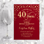 Überraschung 40. Geburtstag Party - Rotes Gold Einladung<br><div class="desc">Überraschung 40. Geburtstag Party Einladung. Elegantes Design in dunkelrot und Imitat Glitzer Gold. Enthält Skript-Schriftart und Diamanten Konfetti. Feiert bis 40 Jahre! Nachricht,  wenn Sie weitere Anpassungen benötigen.</div>