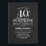 Überraschung 40. Geburtstag Party - Schwarz und We Einladung<br><div class="desc">Rustikale Überraschung 40. Geburtstag Feier Einladung. Elegantes Design in weißem und schwarzem Chalkboard-Muster. Funktioniert mit elegantem Script-Schriftart. Nachricht,  wenn Sie weitere Anpassungen benötigen.</div>