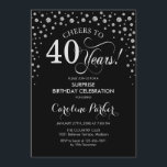 Überraschung 40. Geburtstag Party - Schwarzes Silb Einladung<br><div class="desc">Überraschung 40. Geburtstag Party Einladung. Elegantes Design in Schwarz und Imitat Glitzer Silber. Enthält Skript-Schriftart und Diamanten Konfetti. Feiert bis 40 Jahre! Nachricht,  wenn Sie weitere Anpassungen benötigen.</div>