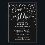 Überraschung 40. Geburtstag Party - Silberschwarz Einladung<br><div class="desc">Überraschung 40. Geburtstag Party Einladung Elegantes Design mit Imitaten Glitzer silber und schwarz. Enthält Skript-Schriftart und Konfetti. Feiert bis 40 Jahre! Melde mich,  wenn du ein Alter brauchst.</div>
