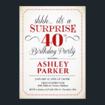 Überraschung 40. Geburtstag Party - Weißes Rotes S Einladung<br><div class="desc">Überraschung 40. Geburtstag Party Einladung. Einfaches Design in Weiß,  Rot und Schwarz. Funktioniert mit elegantem Script-Schriftart. Überraschende Feier für Mann oder Frau. Kann in jedem Alter angepasst werden!</div>